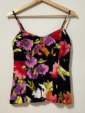 Floral Printed Bustier Camisole Top with Ruching and Buttons Y2K Summer Vibrant